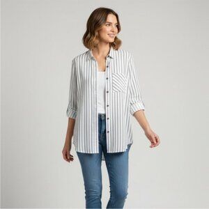 Anthropologie Ash and Ember Boyfriend Button Down Shirt Striped Long Sleeve XS